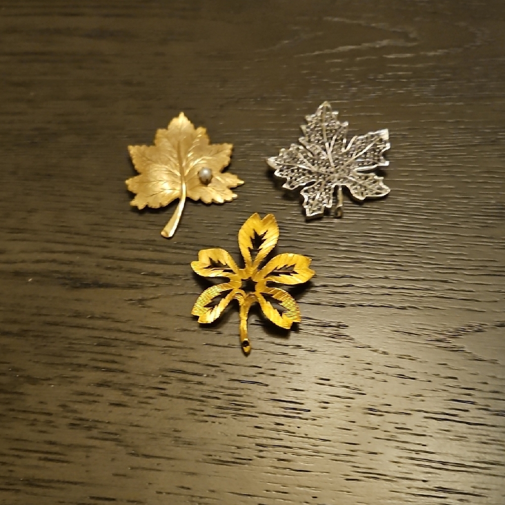Gold and Silver Leaf Brooch Set